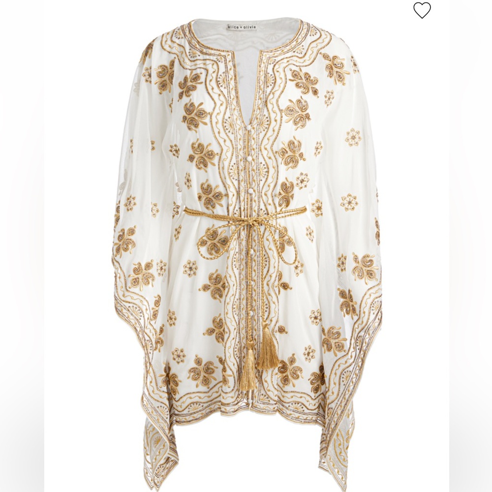 NWT $895 Alice and Olivia Marva Embellished Braid Belt Mini Kaftan - Picture 5 of 11